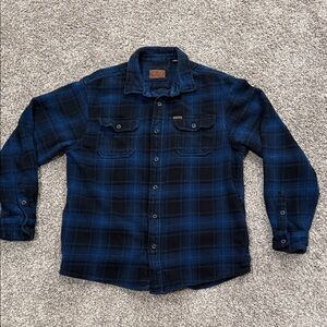 Orvis Blue and Black Plaid Button-Down Flannel Shirt - size large